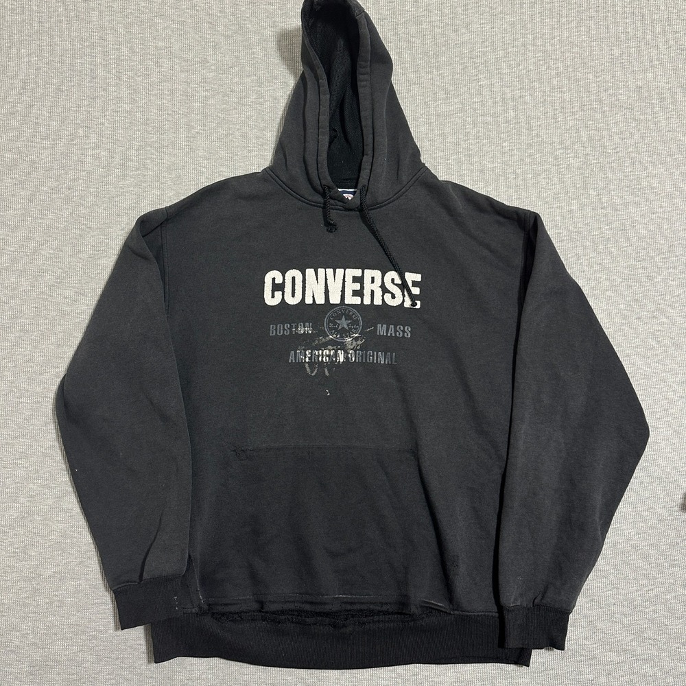 Vintage Converse All Star Distressed Faded Graphic Pullover Hoodie Y2K Black XXL